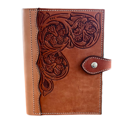 #3 Bible cover rough out toast leather bell flower tooling