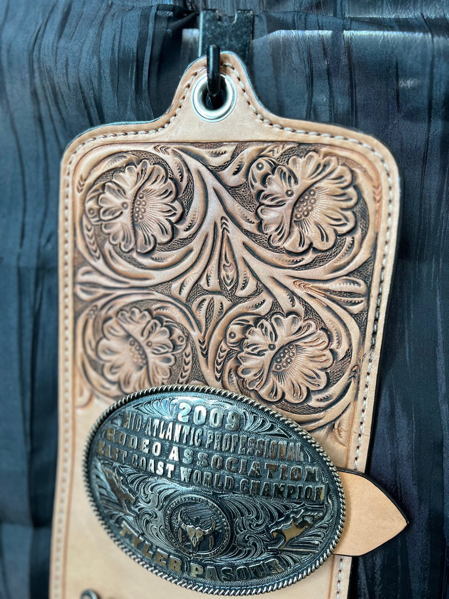 Golden antique FL Floral tooled buckle holder
