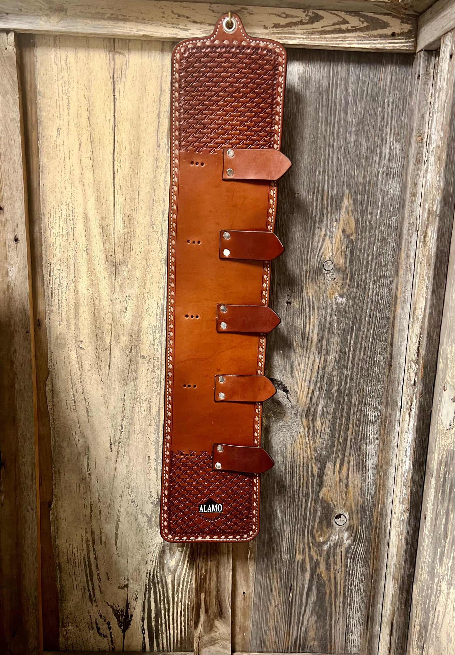Toast Leather w/ Geo & Cream Buckstitch Buckle Holder