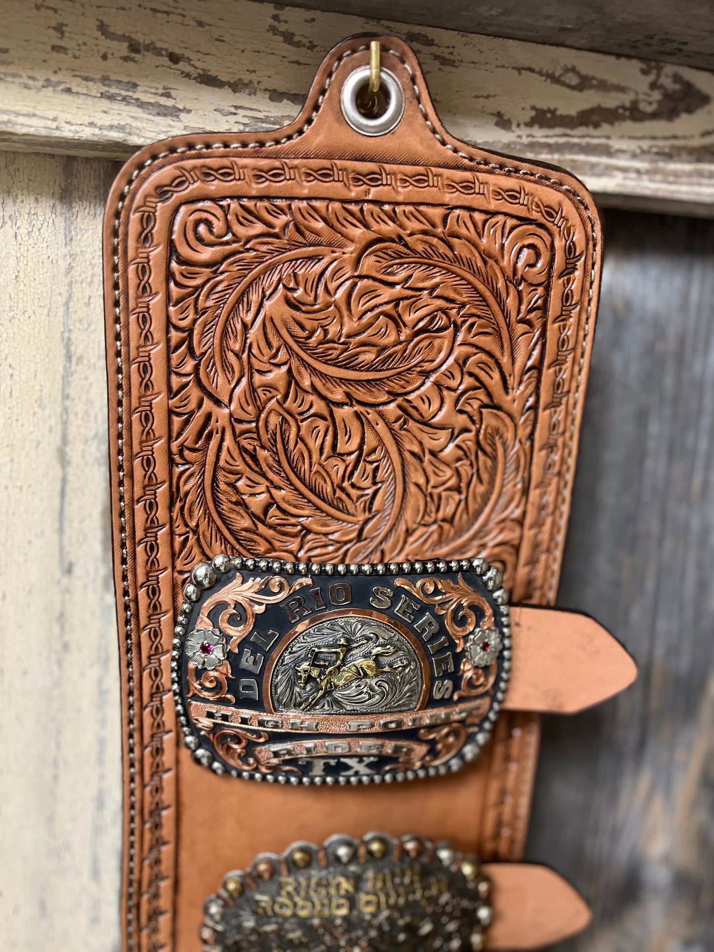 Golden Leather Cowboy Feather tool Buckle Holder