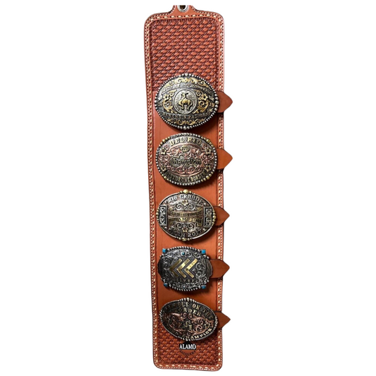 Toast Leather w/ Geo & Cream Buckstitch Buckle Holder