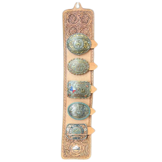 Golden antique Wild Rose floral with barbwire border buckle holder